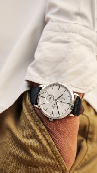 Stålboett och svart armband av läder - Inex Mens Silver A69525S4I