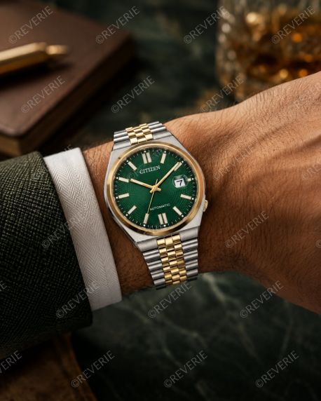 Citizen tvåfärgad automatisk klocka med grön urtavla och safirglas 40mm