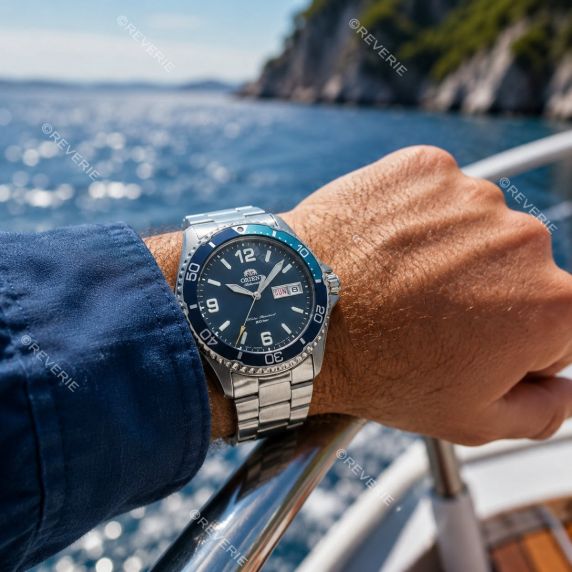 Orient automatisk dykarklocka för män i stål med blå urtavla och safirglas 41mm