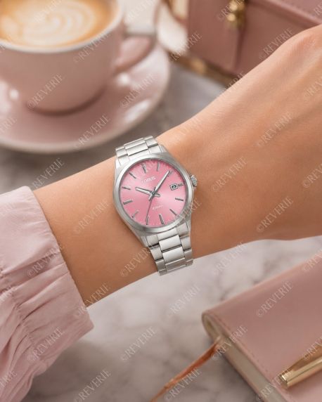 Lorus damklocka i stål med rosa urtavla 34mm