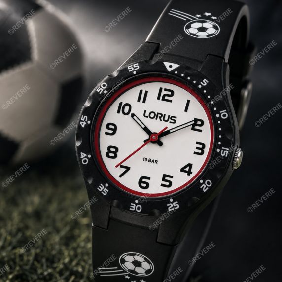 Svart vattentålig barnklocka med fotbollsmotiv 30mm