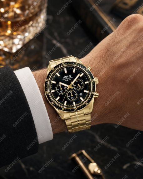 Guldfärgad svart herrkronograf 43mm
