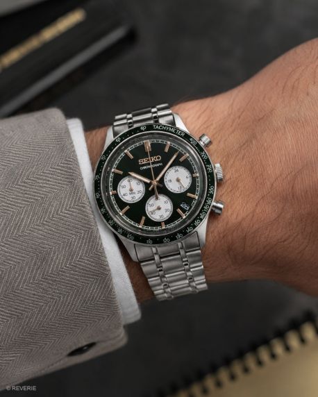 Seiko Mens Vintage Chronograph Green Steel 38mm