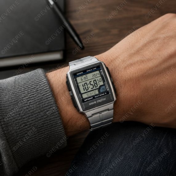 Radiostyrd Casio digital klocka i rostfritt stål med världstid 39mm