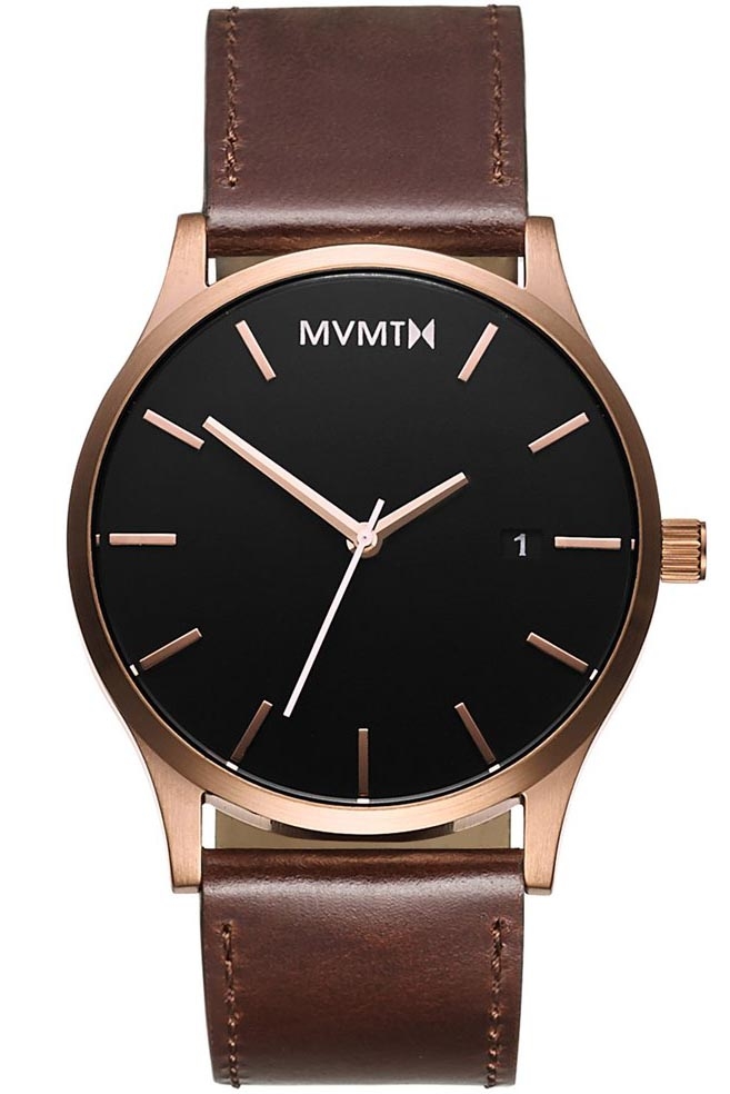 Stiligt herrur från MVMT - MVMT Classic Mens D-MM01-RGBL - Quartz - Rött guld - Herrklocka - Läder - Härdat mineralglas