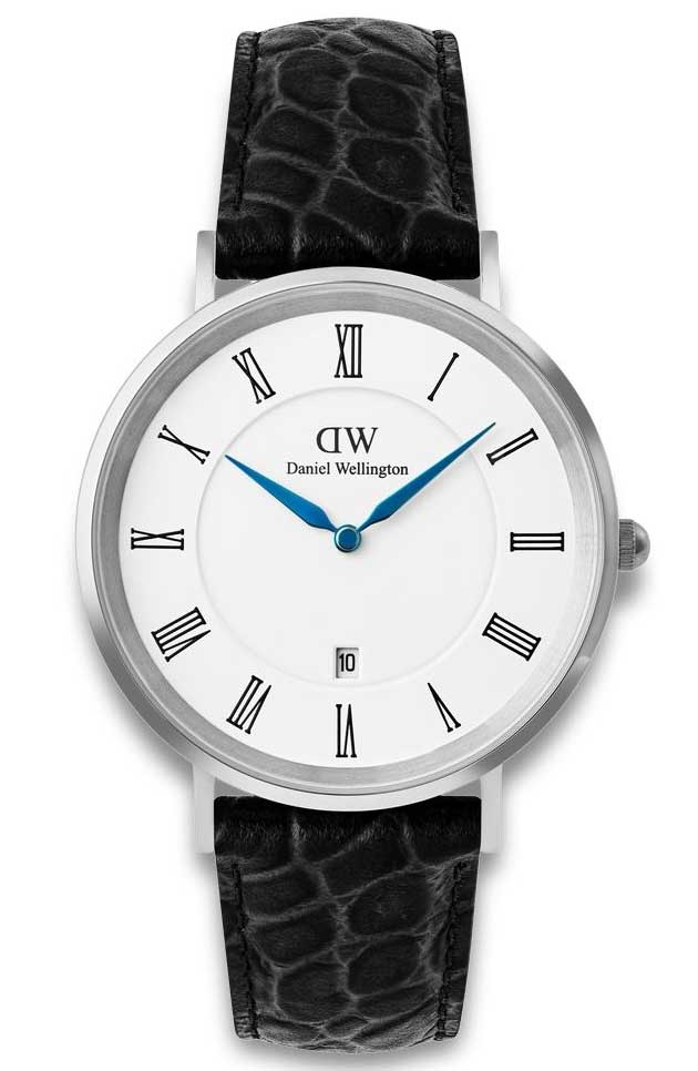 Daniel Wellington Classic Roman Numerals Date Black Croc Belly Silver DW00100914 - Quartz - Silver - Herrklocka - Läder - Härdat mineralglas