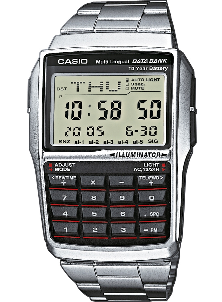 Casio | Kalkylatorklocka med databank och retrodesign | DBC-32D-1AES - Digitalt - Silver - Herrklocka - Rostfri stål - Akryl