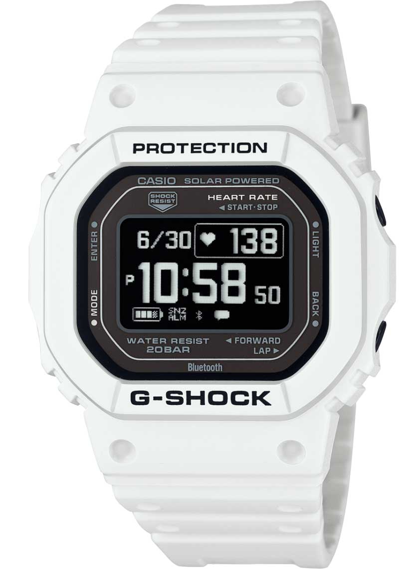 Casio | G-Shock Digital Fitnessklocka med solenergi, pulsmätare och bio-resin | DW-H5600-7ER - Digitalt - Vit - Herrklocka - Harts - Härdat 