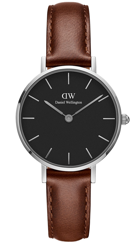 Daniel Wellington Outlet | Daniel Wellington Classic Petite 28mm St Mawes Black Silver DW00100237 - Quartz - Silver - Damklocka - Läder - Härdat 