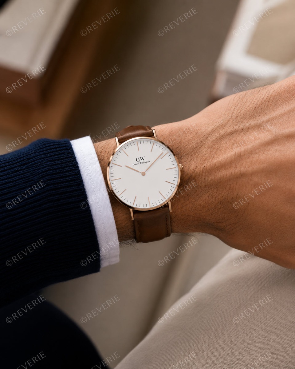 Daniel Wellington roséguldfärgad herrklocka med läderarmband 40mm - Quartz - Rött guld - Herrklocka - Läder - Härdat mineralglas