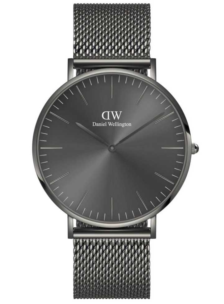 Daniel Wellington Mens Graphite Mesh 40mm - Quartz - Svart - Herrklocka - Mesh - Härdat mineralglas