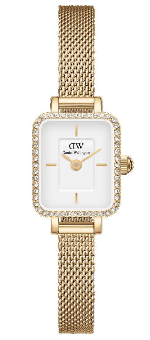 Daniel Wellington Quadro Mini Lumine Bezel - Quartz - Guld - Damklocka - Mesh - Härdat mineralglas