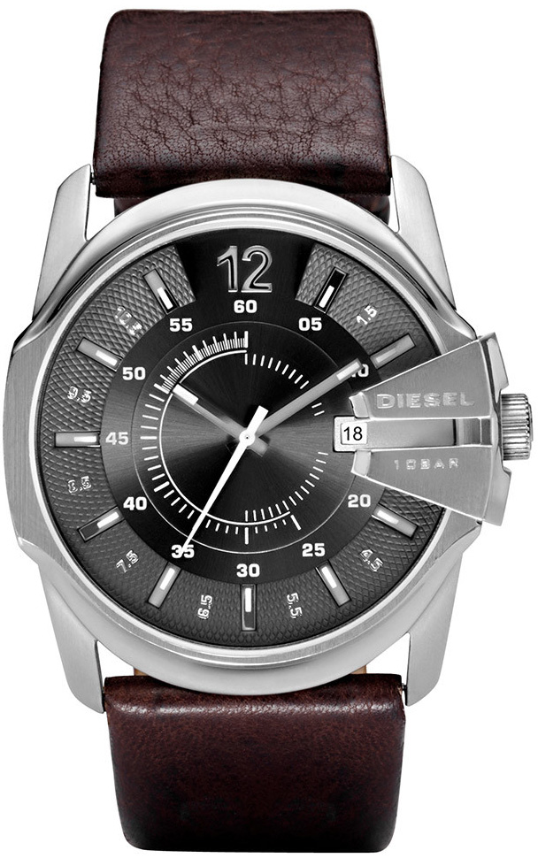 Diesel Mens Leather 45mm - Quartz - Silver - Herrklocka - Läder - Härdat mineralglas