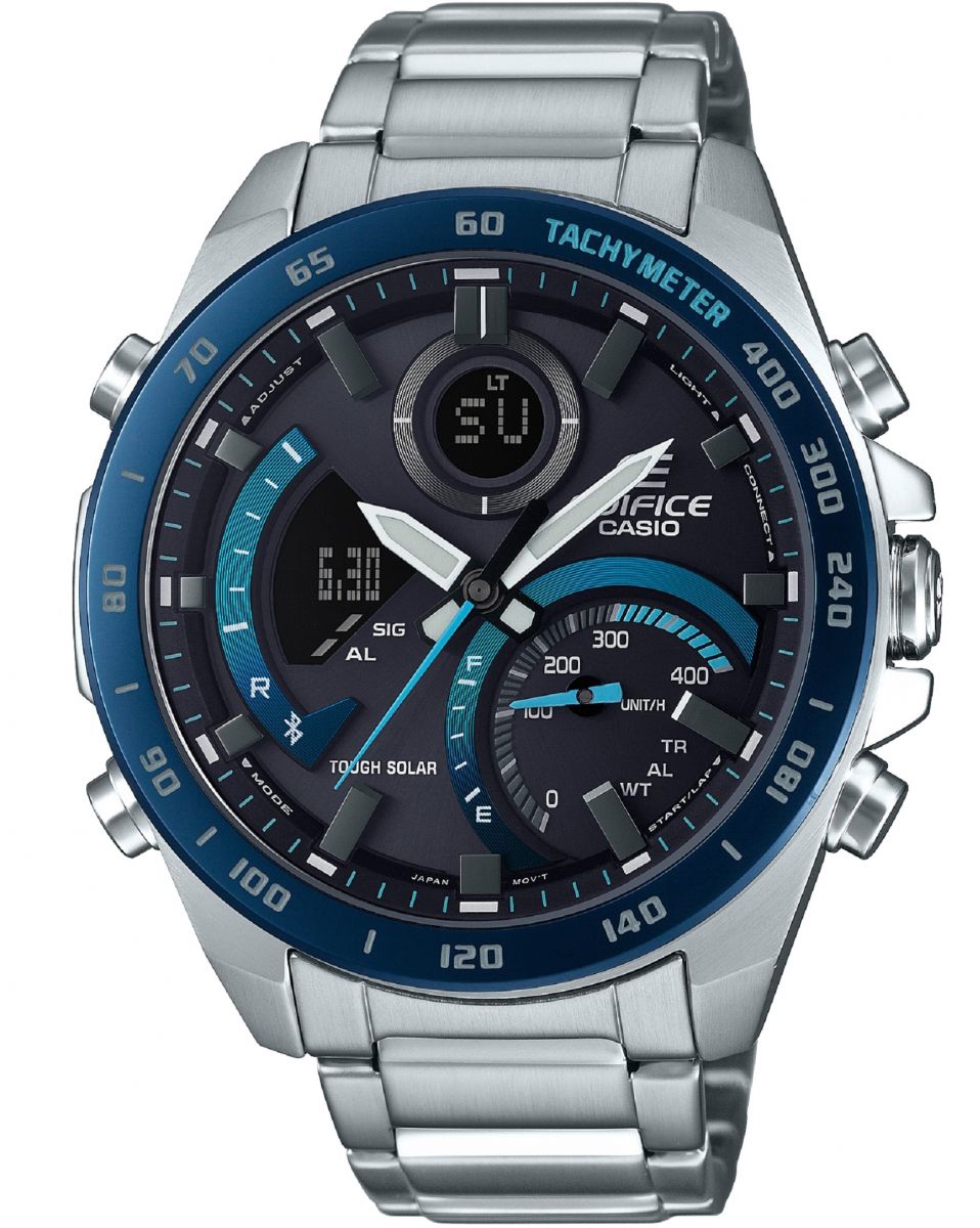 Casio | Edifice Bluetooth-kronograf med solenergi och premiumkvalitet | ECB-900DB-1BER - Analog-digital-mix - Silver - Herrklocka - Rostfri stål - 