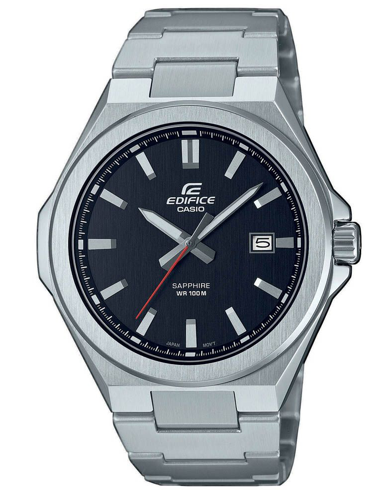 Casio | Slimmad safirklocka med svart urskiva och stålarmband | EFB-108D-1AVUEF - Quartz - Silver - Herrklocka - Rostfri stål - Safir