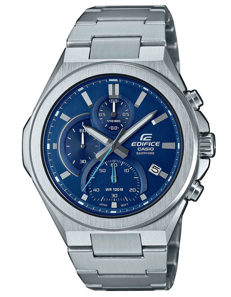 Casio | Sapphire Chronograph med blå urtavla och elegant stålarmband | EFB-700D-2AVUEF - Quartz - Silver - Herrklocka - Rostfri stål - Safir