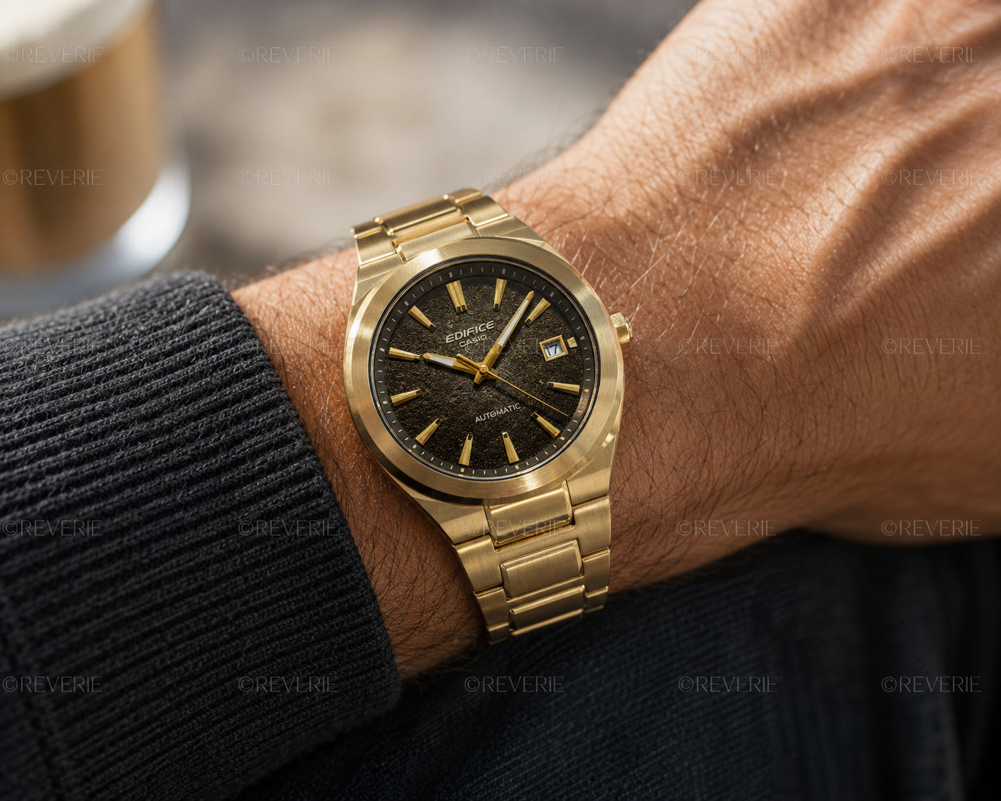 Casio Edifice Golden Brown Sapphire Automatic 38mm - Automatisk - Guld - Herrklocka - Rostfri stål - Safir