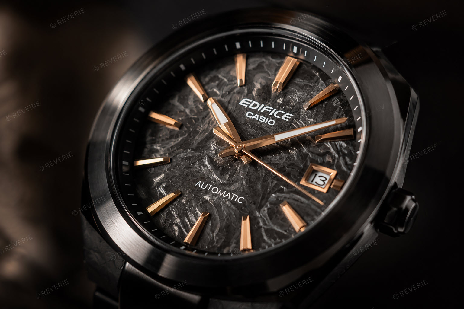 Casio Edifice Black Carbon Sapphire Automatic 38mm - Automatisk - Svart - Herrklocka - Harts - Safir