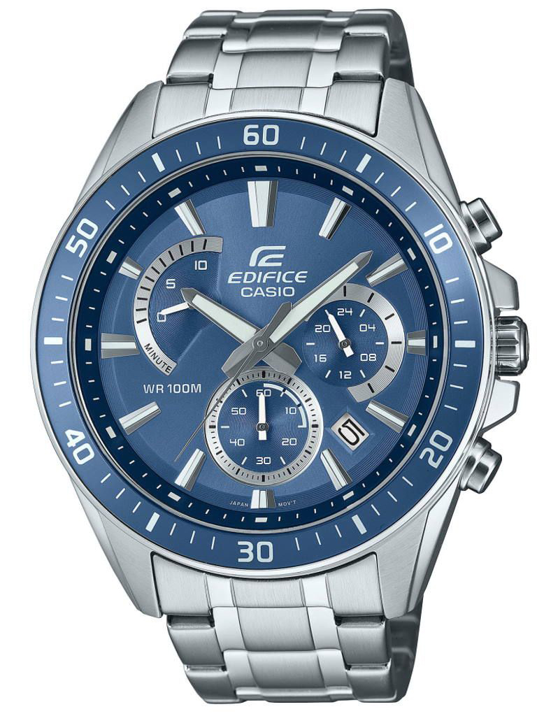 Casio | Kronografklocka med blå urtavla och aluminiumram | EFR-552D-2AVUEF - Quartz - Silver - Herrklocka - Rostfri stål - Härdat mineralglas