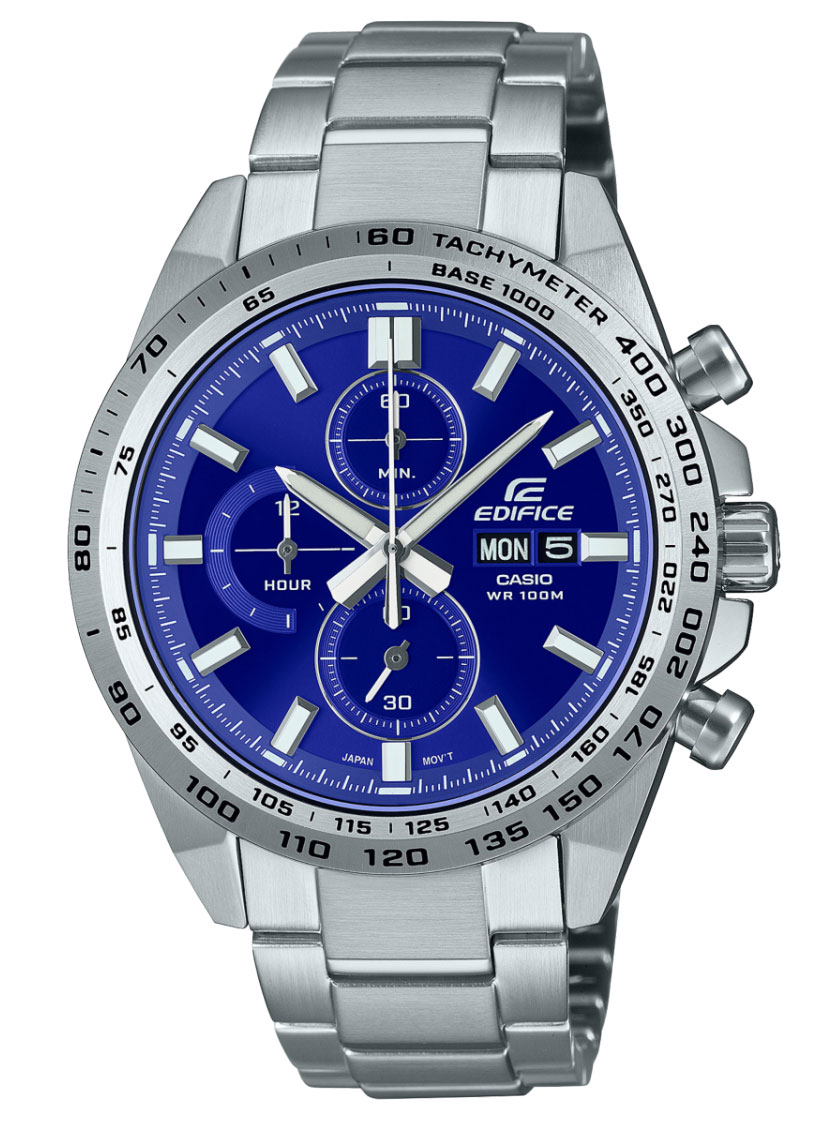 Casio | Blå urtavla Edifice-kronograf med tachymeter och 100M vattentålighet | EFR-574D-2AVUEF - Quartz - Silver - Herrklocka - Rostfri stål - Härdat.