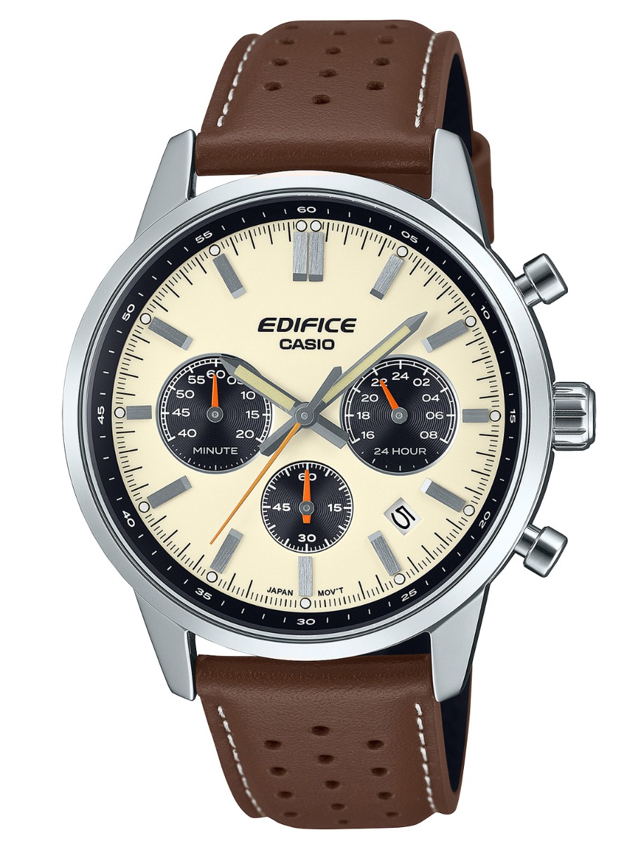 Casio Edifice EFR-575L-7AEF - Quartz - Silver - Herrklocka - Läder - Härdat mineralglas