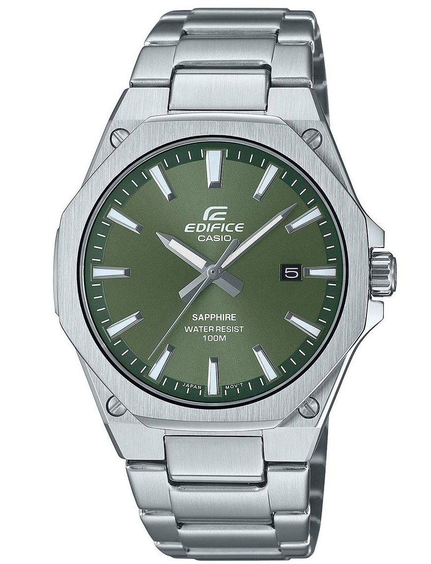 Casio | Ultra-slim Edifice med grön urtavla och 7,8 mm profil | EFR-S108D-3AVUEF - Quartz - Silver - Herrklocka - Rostfri stål - Safir