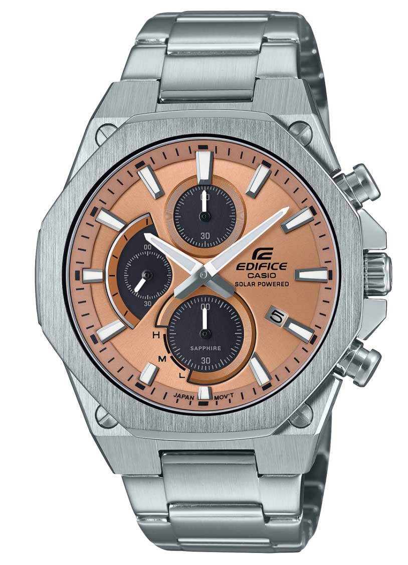 Casio | Ultra-slim solar Edifice med kopparfärgad urtavla och safirglas | EFS-S570D-5AUEF - Quartz - Silver - Herrklocka - Rostfri stål - Safir