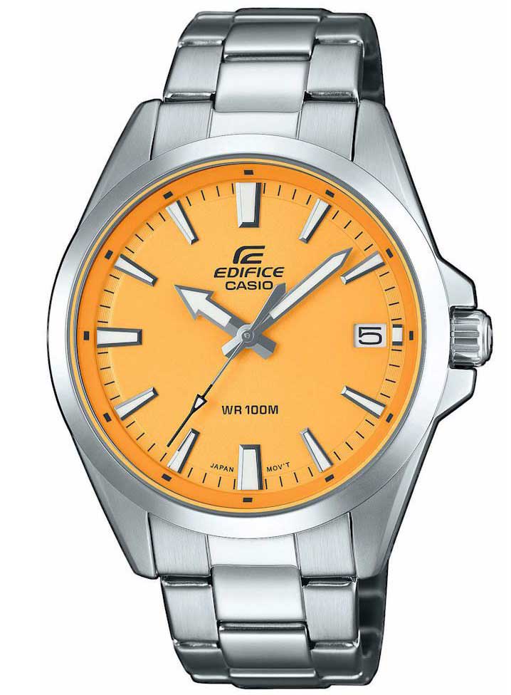 Casio | Gul urtavla Edifice i stål med 100M vattentäthet och klassisk design | EFV-100D-9AVUEF - Quartz - Silver - Herrklocka - Rostfri stål - Härdat.