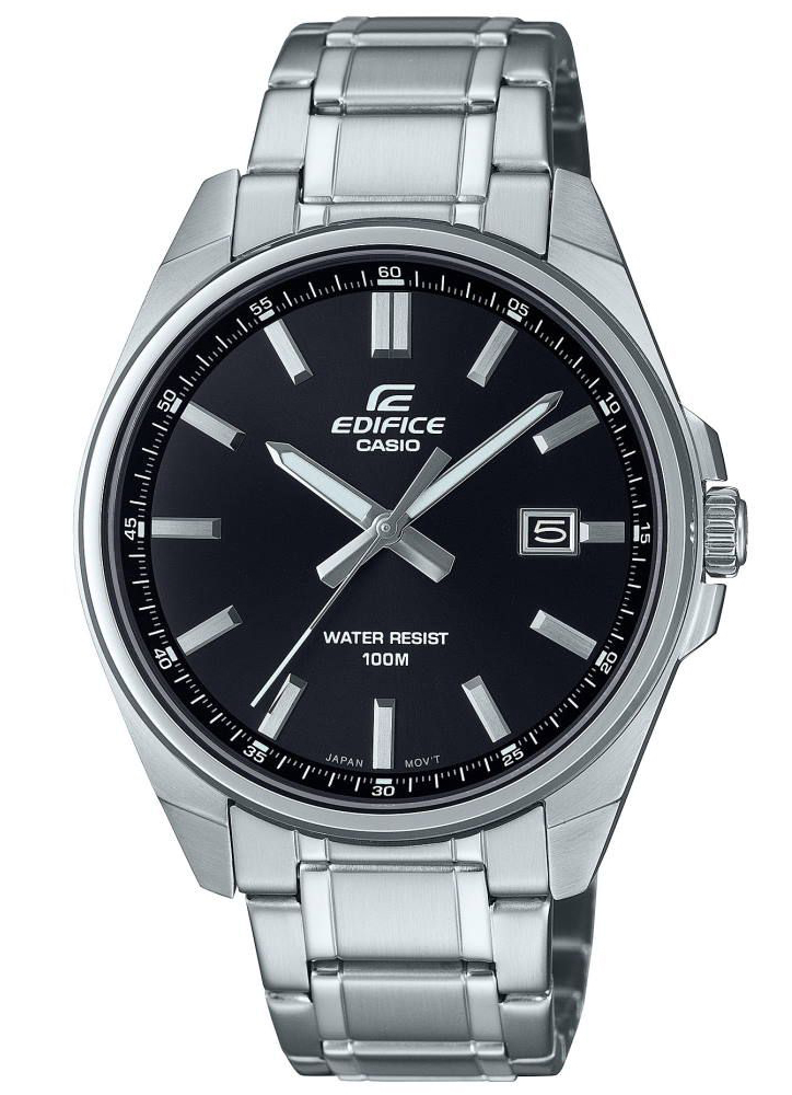 Casio | Slimmad Edifice-klocka med svart urtavla och stålkonstruktion | EFV-150D-1AVUEF - Quartz - Silver - Herrklocka - Rostfri stål - Härdat 