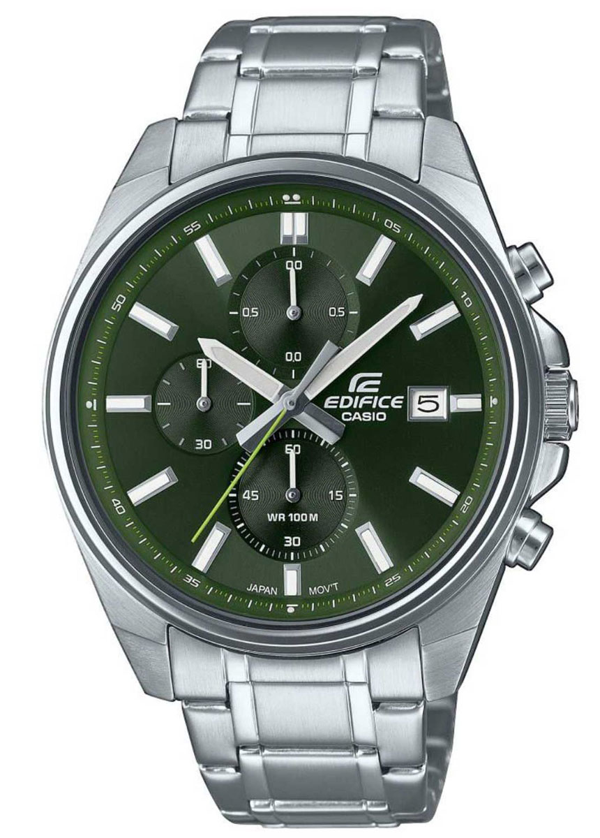 Casio | Edifice sportkronograf med grön urtavla och rostfritt stål | EFV-610D-3CVUEF - Quartz - Silver - Herrklocka - Rostfri stål - Härdat 