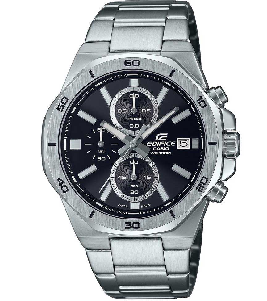 Casio | Octagonal Edifice kronograf med 100M vattentålighet och sportig stil | EFV-640D-1AVUEF - Quartz - Silver - Herrklocka - Rostfri stål - Härdat.