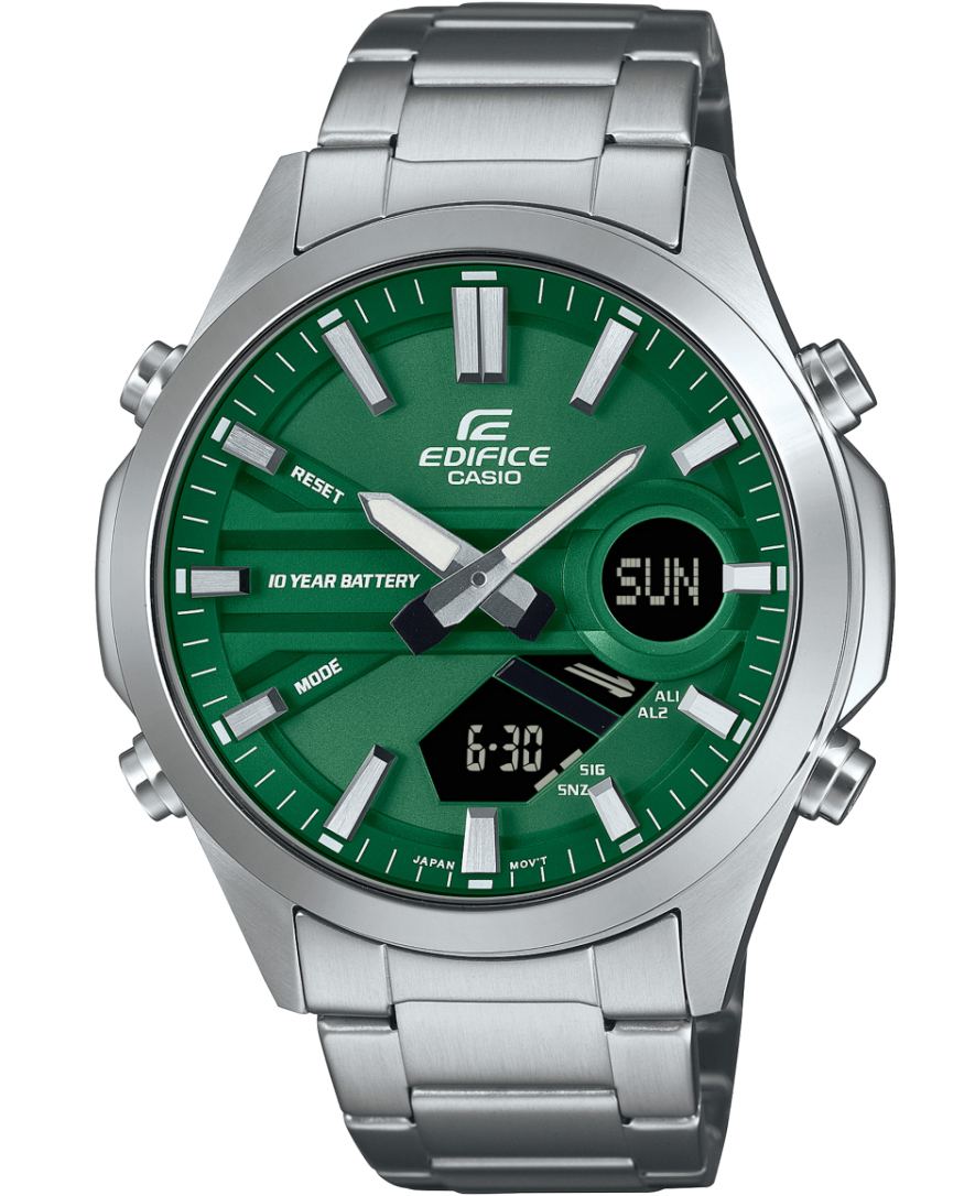 Casio | Edifice World Timer med lång batteritid och telememo-funktion | EFV-C120D-3AVEF - Analog-digital-mix - Silver - Herrklocka - Rostfri stål - 