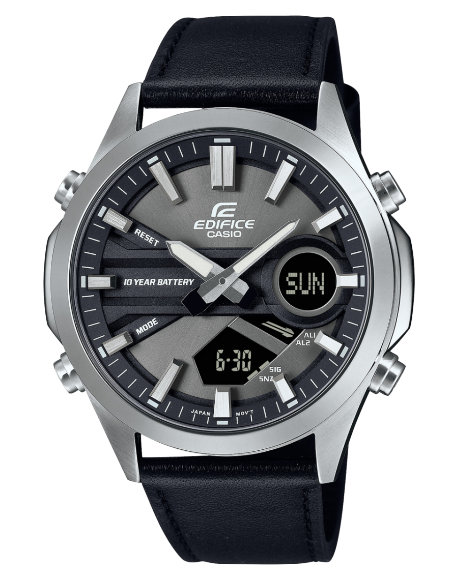 Casio | Edifice världstidsklocka med telememo och 100M vattentäthet | EFV-C120L-8AEF - Analog-digital-mix - Silver - Herrklocka - Läder - Härdat...