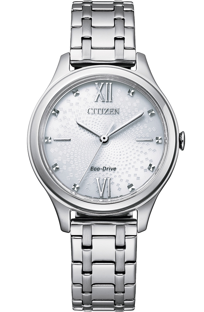 Citizen elegant damklocka med Eco-Drive och mönstrad urtavla i rostfritt stål | EM0500-73A - Quartz - Silver - Damklocka - Rostfri stål - Härdat...