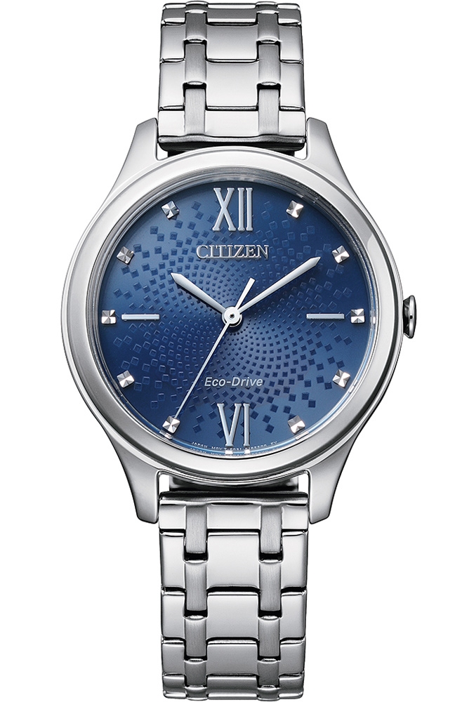 Citizen Eco-Drive damklocka med mönstrad blå urtavla | EM0500-73L - Quartz - Silver - Damklocka - Rostfri stål - Härdat mineralglas