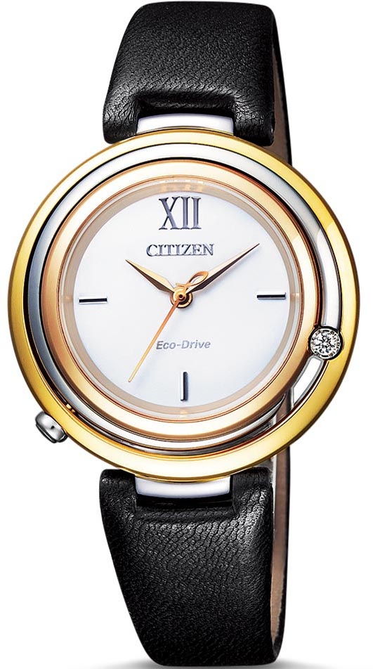 Citizen Eco-Drive damklocka med äkta diamant och safirkristall | EM0656-15A - Quartz - Guld - Damklocka - Läder - Safir
