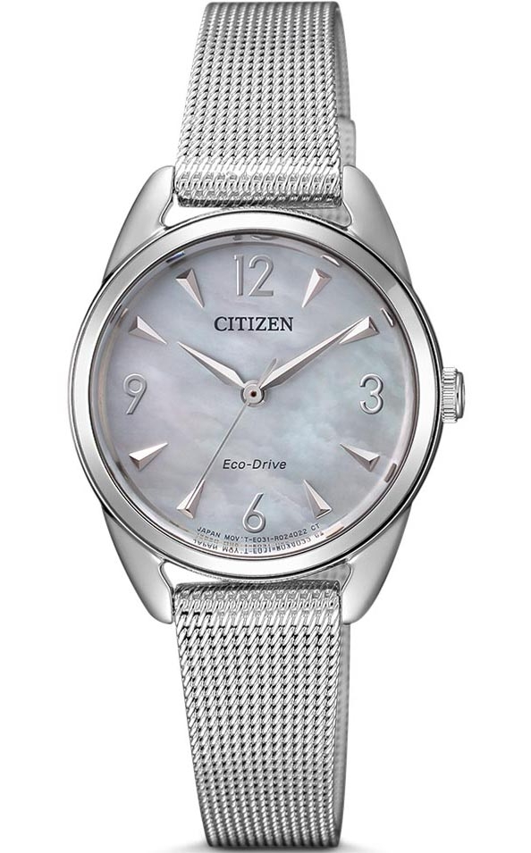 Citizen Eco-Drive damklocka med pärlemorsurtavla och mesharmband | EM0681-85 - Quartz - Silver - Damklocka - Mesh - Härdat mineralglas
