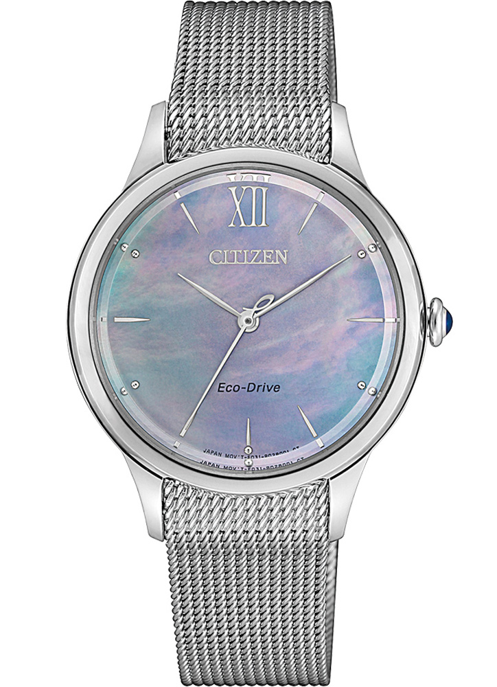 Citizen elegant damklocka med Eco-Drive och pärlemorskiva på mesharmband | EM0810-84N - Quartz - Silver - Damklocka - Mesh - Härdat mineralglas