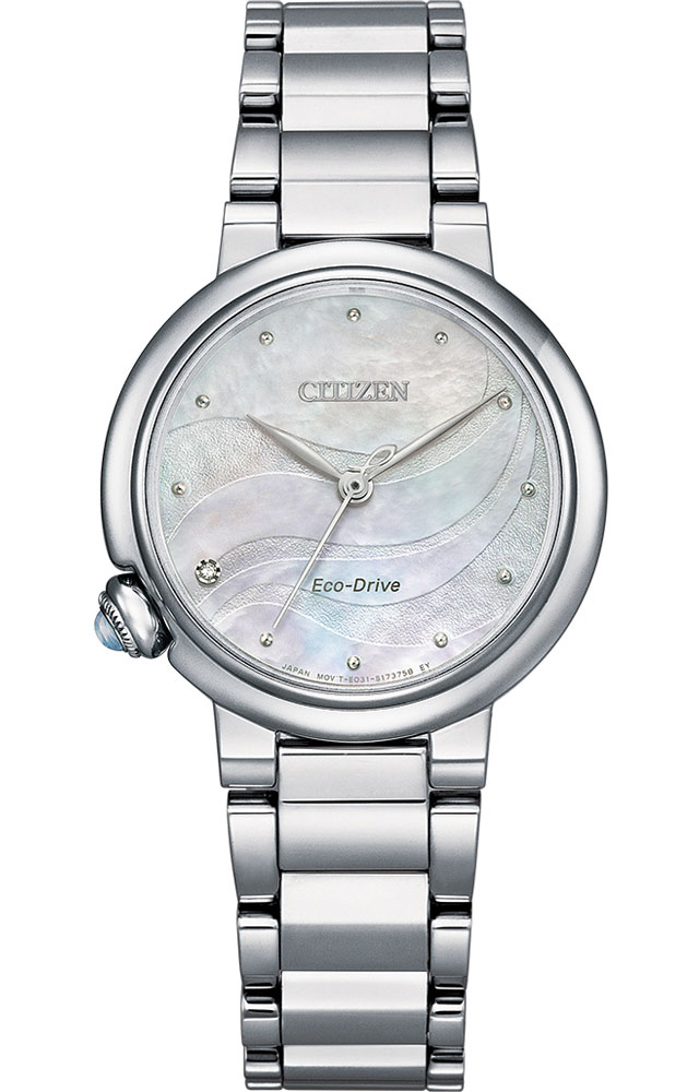 Citizen Eco-drive damklocka med diamant och pärlemor | Elegant stålklocka med ädelsten i kronan och sex månaders gångreserv | EM0910-80D - Quartz...