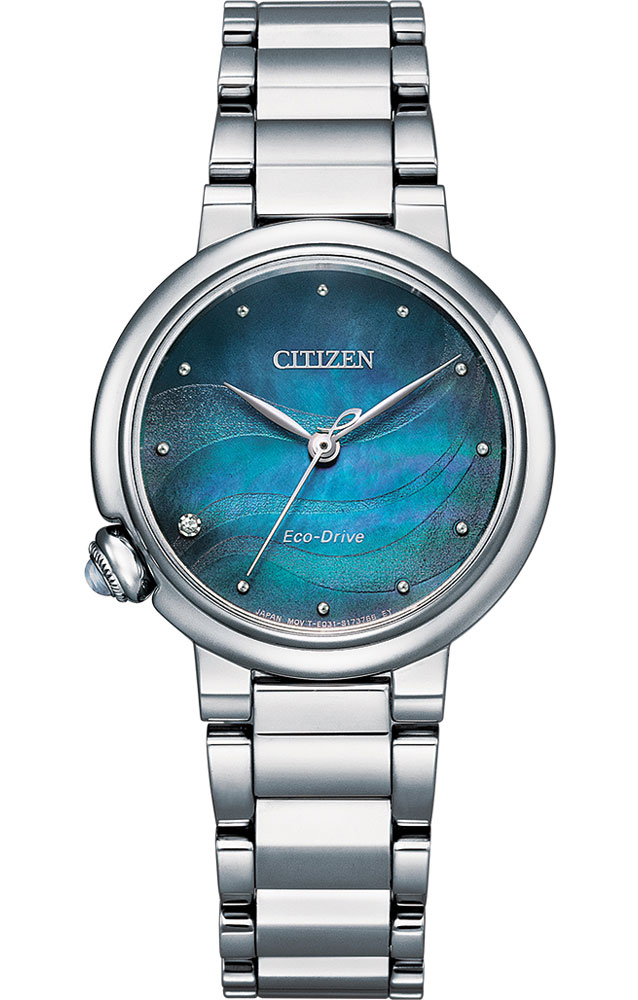 Citizen Eco-Drive damklocka med diamant och turkos pärlemorsurtavla | EM0910-80N - Quartz - Silver - Damklocka - Rostfri stål - Safir