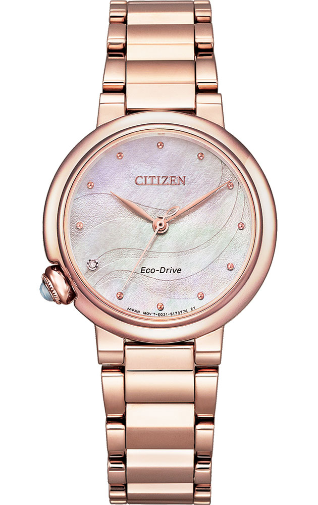Citizen elegant damklocka med Eco-Drive och diamant i rosé PVD | EM0912-84Y - Quartz - Rött guld - Damklocka - Rostfri stål - Safir