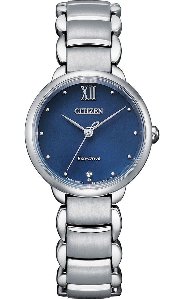 Citizen Eco-Drive damklocka med blå urtavla och stållänk | EM0920-86L - Quartz - Silver - Damklocka - Rostfri stål - Safir