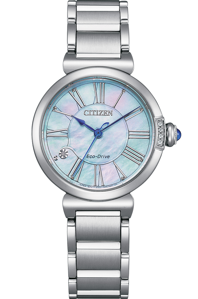 Citizen Eco-Drive damklocka med pärlemor och diamanter | EM1060-87N - Quartz - Silver - Damklocka - Rostfri stål - Safir