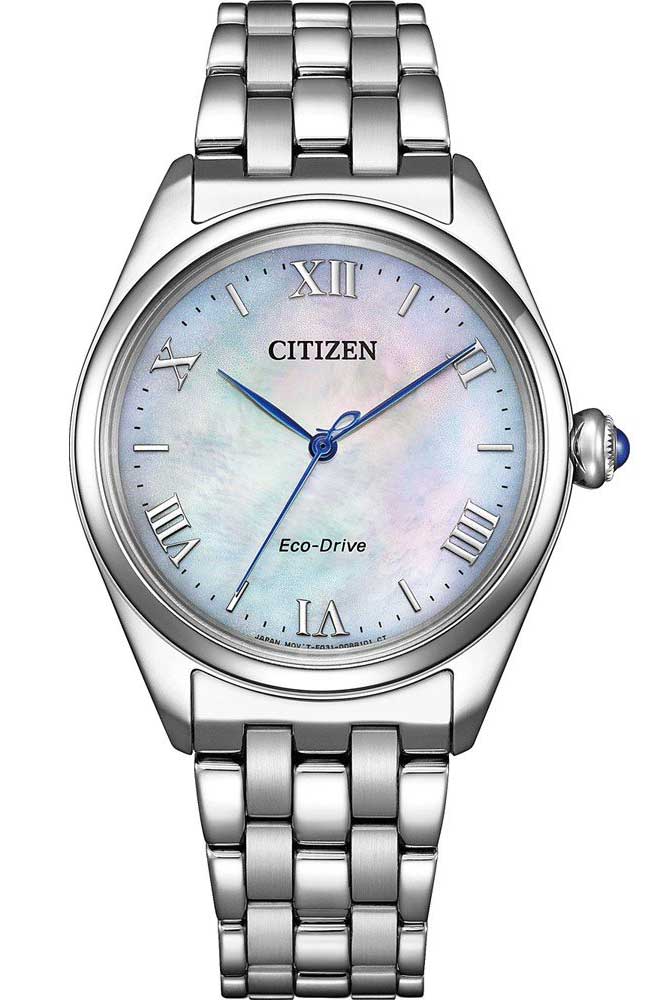 Citizen Eco-Drive damklocka med pärlemor och romerska siffror | EM1140-80D - Quartz - Silver - Damklocka - Rostfri stål - Safir
