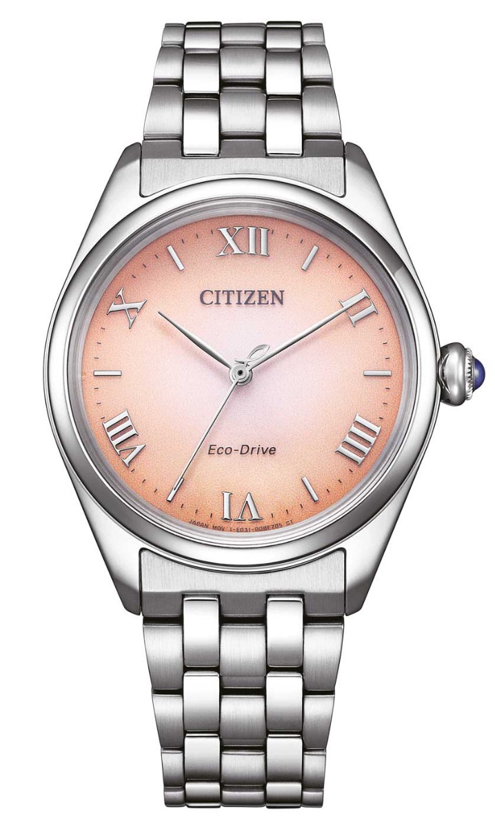 Citizen Eco-Drive damklocka med rosa urtavla och romerska siffror | EM1140-80X - Quartz - Silver - Damklocka - Rostfri stål - Safir