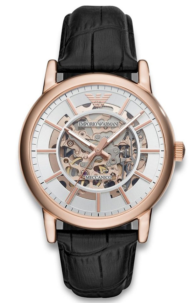 Emporio Armani Luigi AR60007 - Automatisk - Rött guld - Herrklocka - Läder - Härdat mineralglas