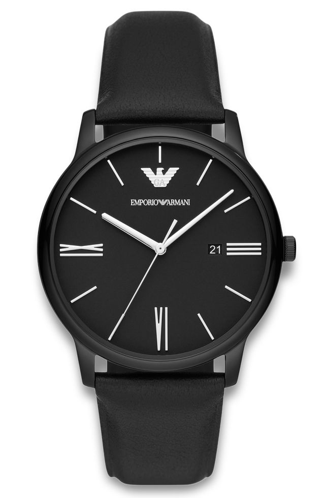 Emporio Armani Minimalist AR11573 - Quartz - Svart - Herrklocka - Läder - Härdat mineralglas