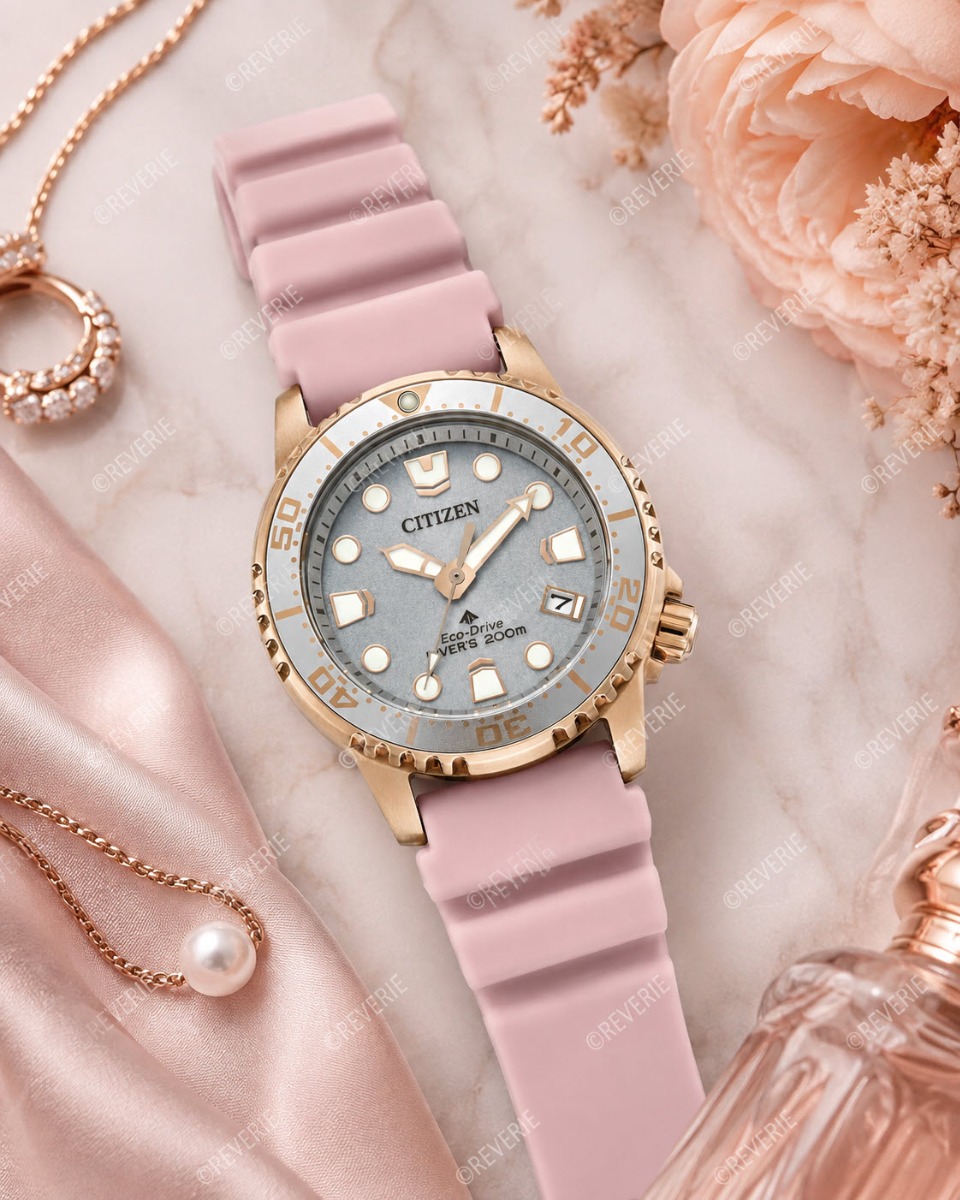 Citizen roséguldfärgad solcellsdriven dykarklocka för damer 36mm - Quartz - Rött guld - Damklocka - Silikon - Härdat mineralglas