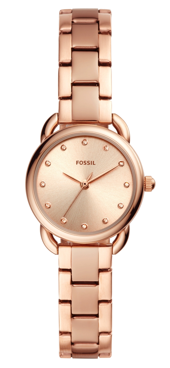 Rostfritt stål i rödguld, med bara 26 mm "stor" boett - Fossil Tailor Mini ES4497 - Quartz - Rött guld - Damklocka - Rostfri stål - Härdat...