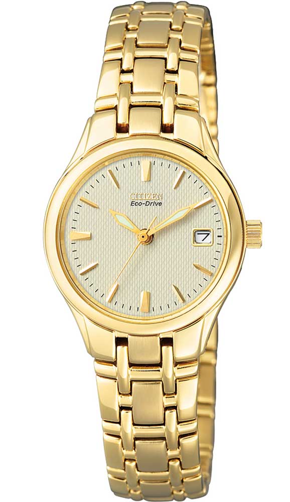 Citizen Eco-Drive damklocka med guldfärgad stållänk | EW1262-55P - Quartz - Guld - Damklocka - Rostfri stål - Härdat mineralglas